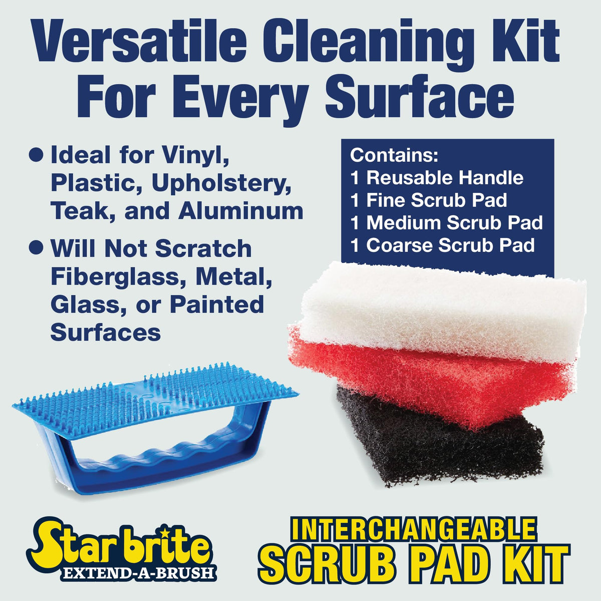 STAR BRITE 040023PW STAR BRITE Scrub Pad Kit - 3 Different Textured Scouring Pads & Interchangeable Handle (040023PW)