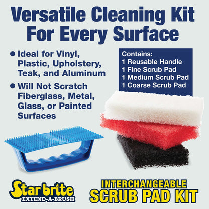 STAR BRITE 040023PW STAR BRITE Scrub Pad Kit - 3 Different Textured Scouring Pads & Interchangeable Handle (040023PW)