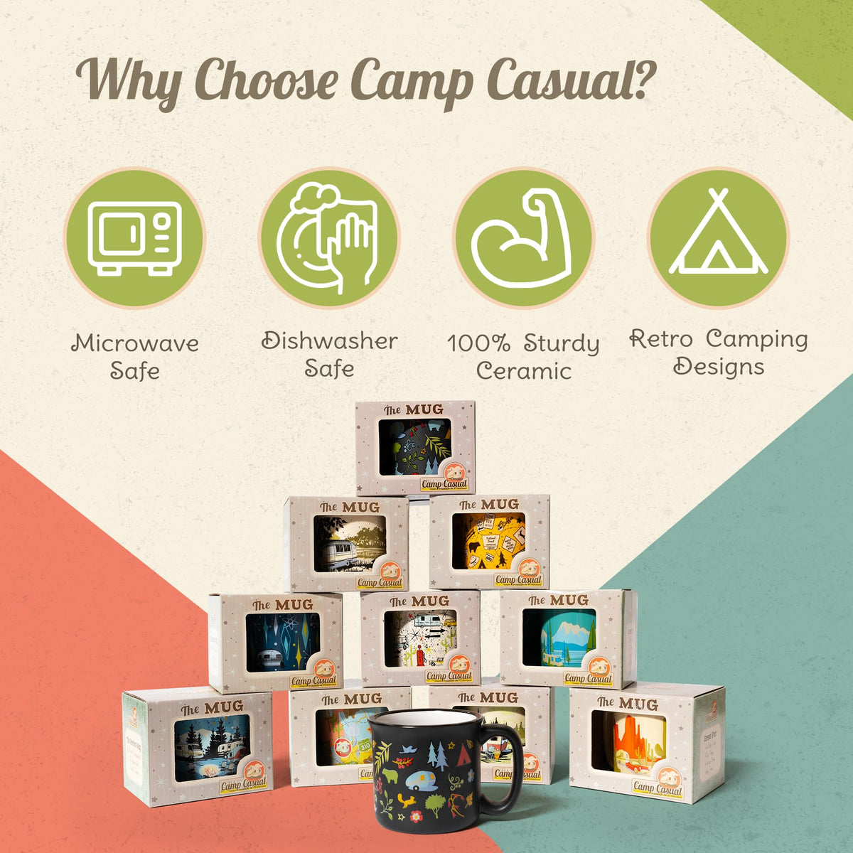 CAMP CASUAL CC-004TL Camp Casual Ceramic Coffee Mug - 15 oz Retro Inspired Camping Mug - for Hot & Cold Drinks - Works as a Tea, Soup, & Coffee Mug - Stylish, Versatile, & Microwaveable Camping Coffee Mugs
