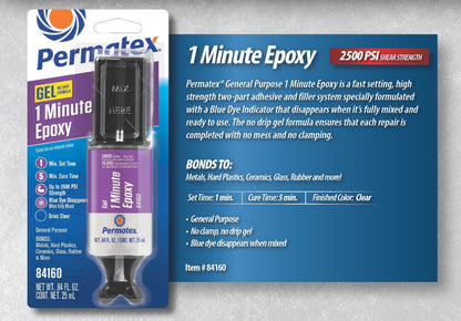 PERMATEX 84160 Permatex 84160 PermaPoxy 1 Minute General Purpose Epoxy, 0.84 oz., Grey