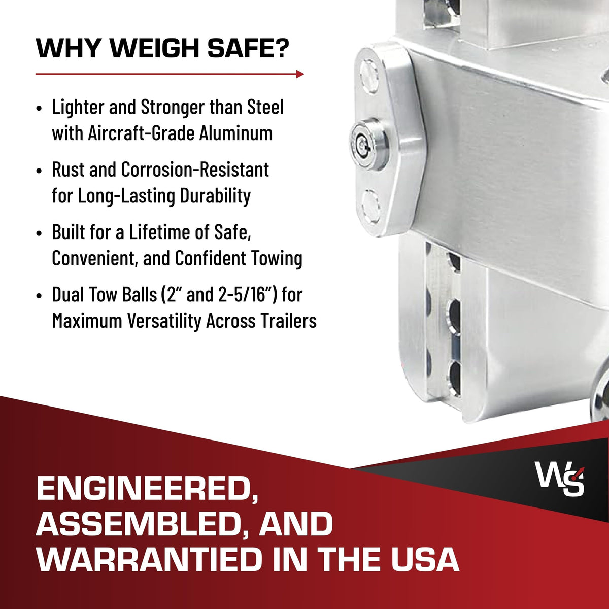 WEIGH SAFE CTB8-2 Weigh Safe 180 Hitch - Adjustable Trailer Hitch Ball Mount - 8" Adjustable Drop Hitch for 2" Receiver - Heavy Duty Aluminum Trailer Tow Hitch w/ Chrome Plated Tow Balls (2" & 2 5/16") - 12,500 GTW