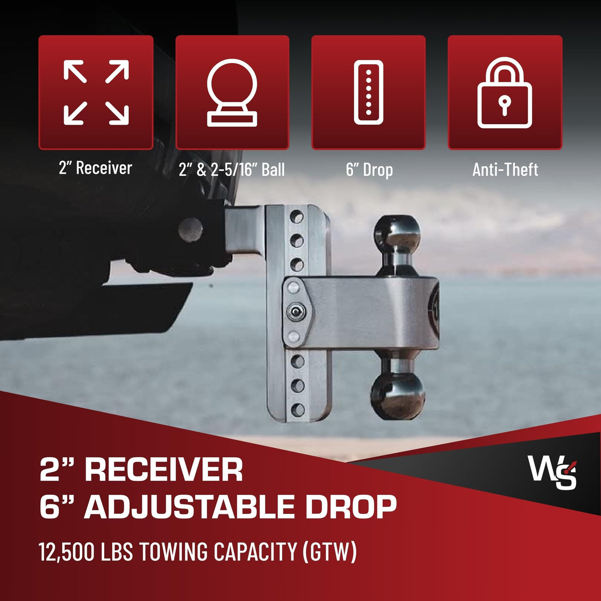 WEIGH SAFE CTB6-2 Weigh Safe Trailer Hitch Ball Mount, 6" Drop, 2" Receiver, Chrome Balls