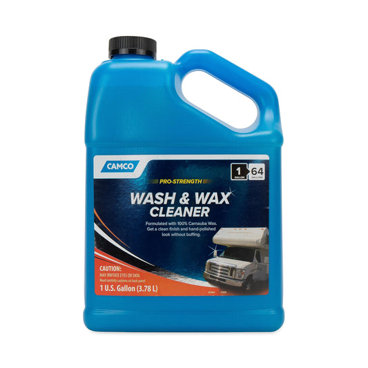 CAMCO 40498 Camco Wash & Wax Cleaner for RVs, Trailers, and Vehicles - Contains 100% Carnauba Wax |Provides a Clean Shiny Finish Without Buffing| Waterproof Resistant Beading Action - 1 Gallon (40498)
