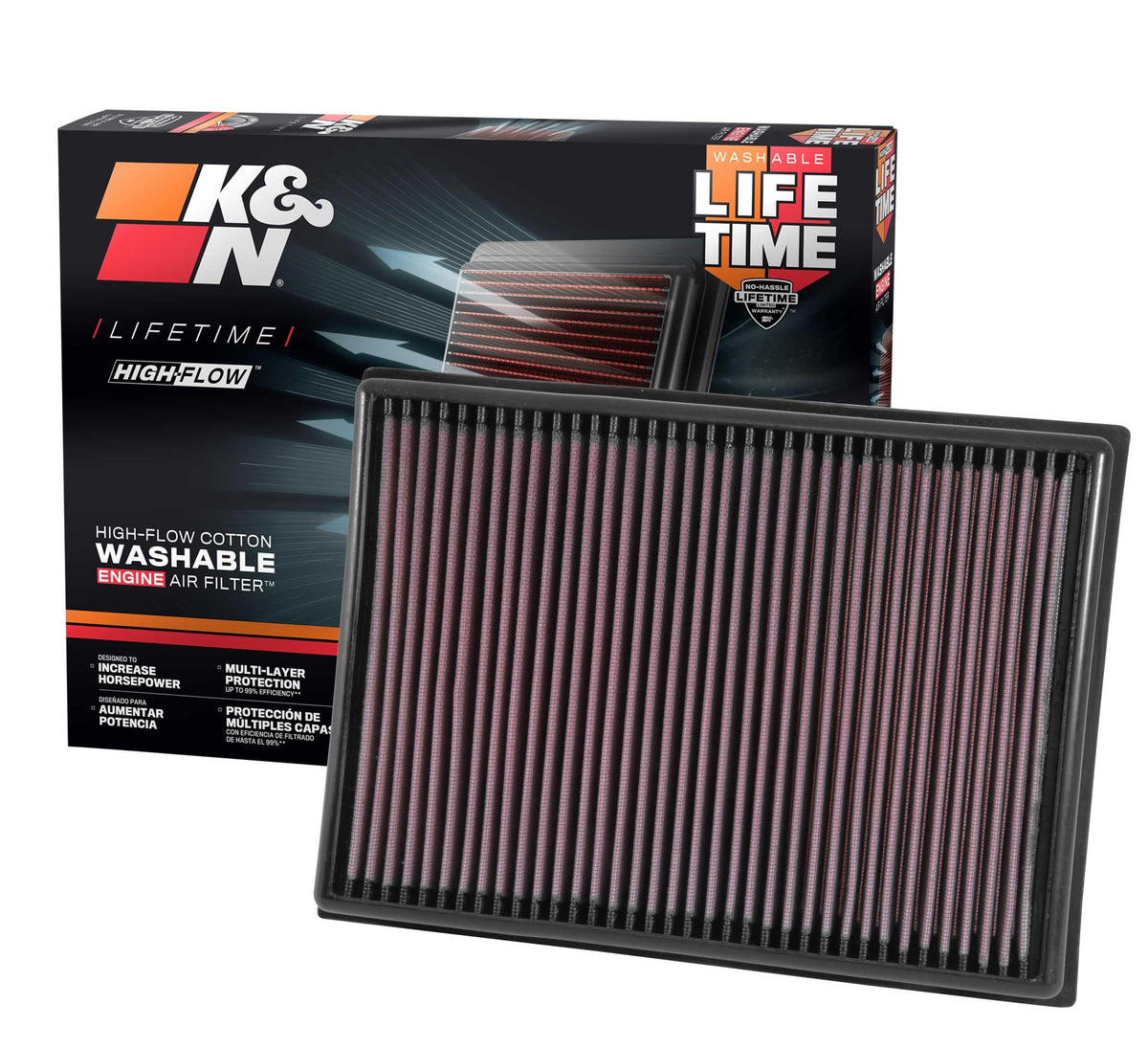 K&N FILTER 33-2438 K&N High-Flow Original Lifetime Engine Air Filter: Increase Power: Premium, Washable: Compatible with 2010-2024 Toyota/Lexus: GX460, 4Runner, FJ, Land Cruiser, Prado, 33-2438