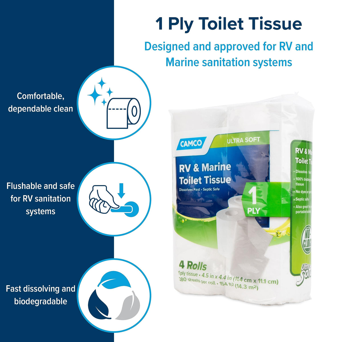 CAMCO 40276 Camco 40276 Toilet Tissue, 1 Pack of 4 Rolls, White