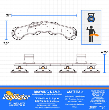 SEASUCKER BM2006.1 SeaSucker Mini Bomber Two Bike Rack for Cars USA Made Racks SUV, Sedan, Hatchback, RV, BMW, Honda, Tesla, Mazda and Every Other Car No Hitch Mount, Full Safety, Zero Damage, Travel Friendly Carrier