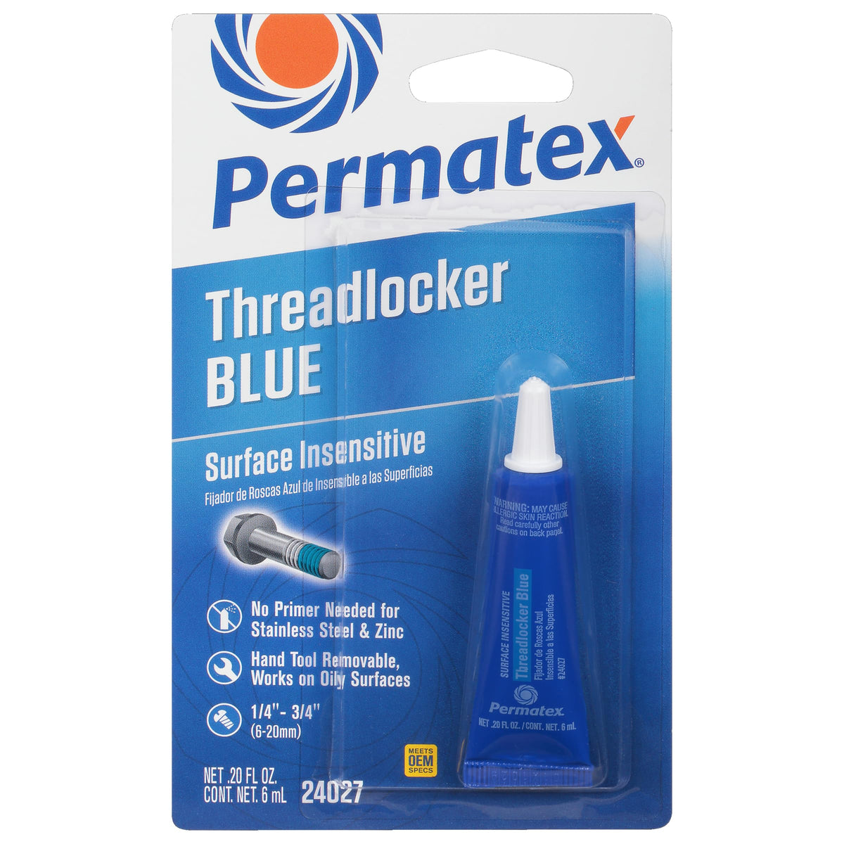 PERMATEX 24027 Permatex 24027 Surface Insensitive Threadlocker Blue, 6 ml