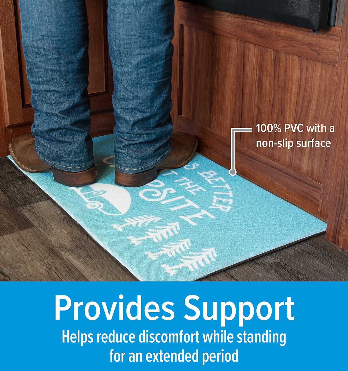 CAMCO 53435 Camco Life is Better at The Campsite Anti-Fatigue Kitchen Mat - Features RV Sketch Design - Reduces Discomfort While Standing for Extended Time - Features a Non-Slip Surface - 30 x 18 x 3/4 in (53435)