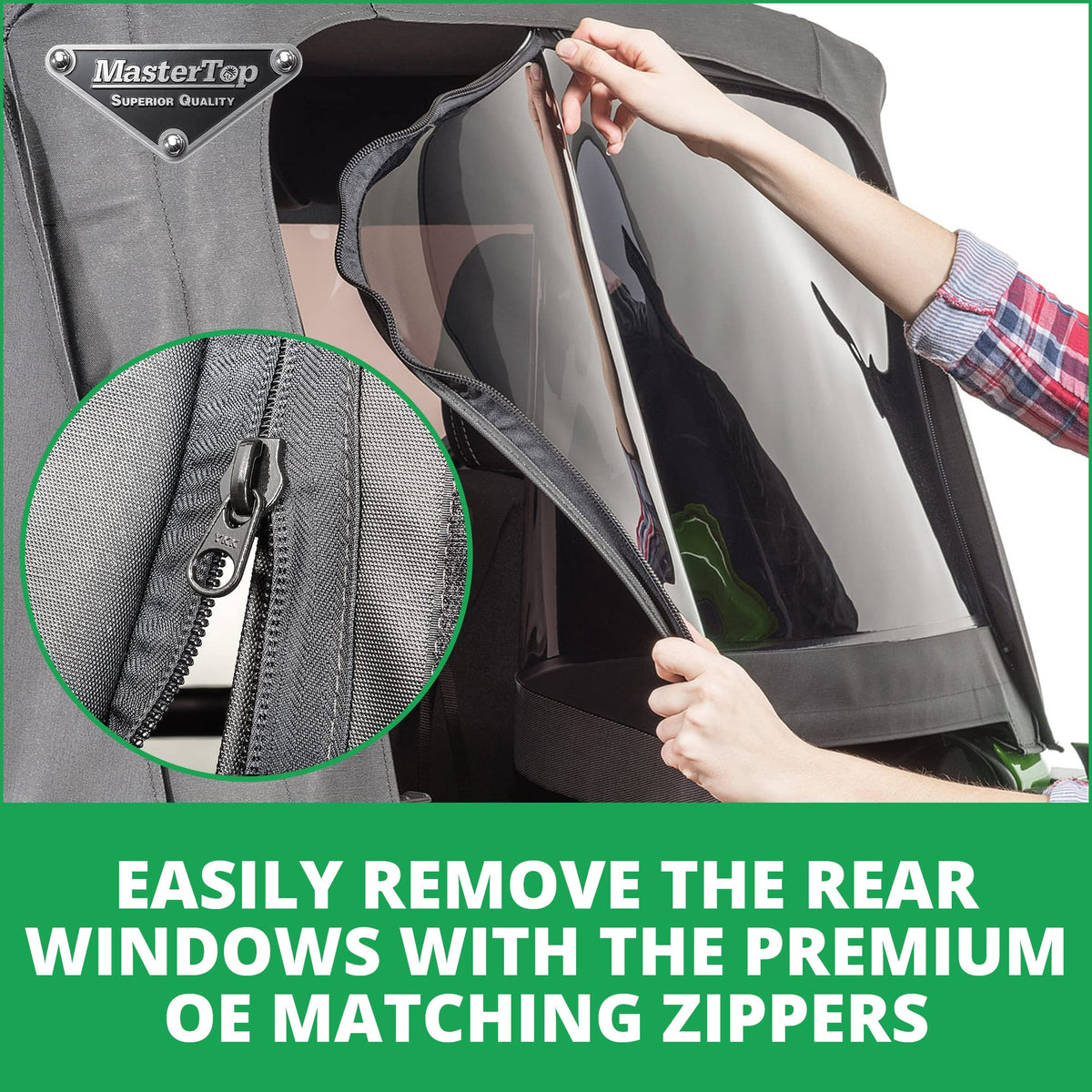 MASTERTOP 15101835 MasterTop Premium Replacement Fabric Only Soft Top - Fits Jeep Wrangler JK 2-Door 2013-2018 - Zip Up Removable Windows - DOT Approved 31% Window Tint - Upgraded Cable Style Design, Black Diamond