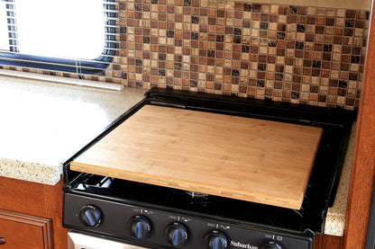 CAMCO 43571 Camco Silent Top RV Stovetop Cover, Natural Bamboo, 3 or 4 Burner, 43571