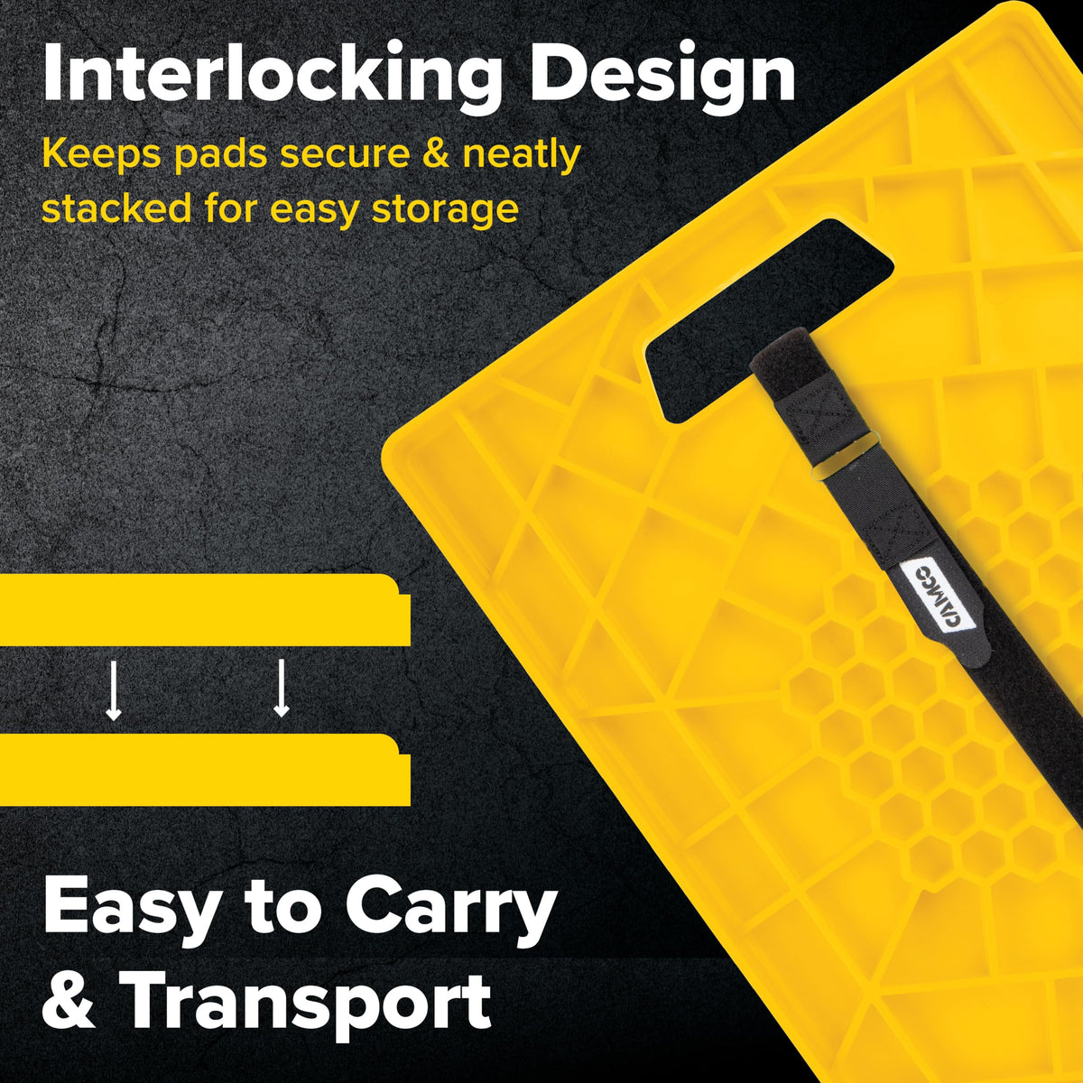 CAMCO 44541 Camco Camper/RV Large Stabilizer Jack Pads - Features Interlocking Design & Handy Strap for RV Storage - Built-in Handle - Use with RV Leveling System, RV Levels & More - 14” x 12”, 2-Pk (44541)