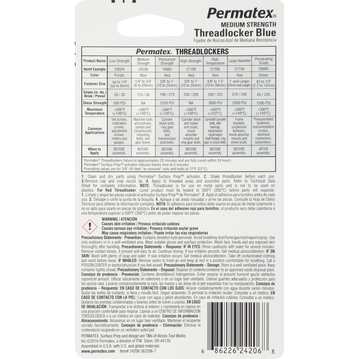 PERMATEX 24206 Permatex 24206 Medium Strength Threadlocker Blue, 2.5 ml, Automotive Threadlocker For Preventing Bolts From Loosening And Corrosion, Removable With Hand Tools