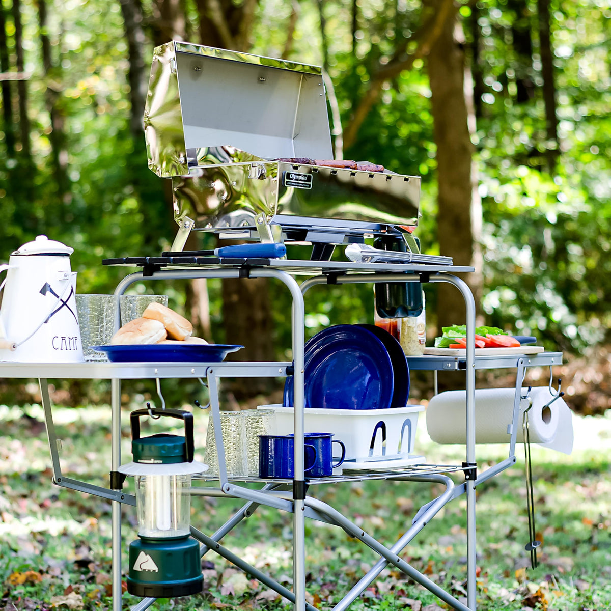 CAMCO 57293 Camco Olympian Deluxe Folding Portable Grill Table for Campsites, 57293