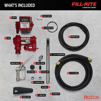 FILL RITE FR1211H Fill-Rite FR1211H 12V 15 GPM Fuel Transfer Pump with Standard Mechanical Meter Package, Gallons | Gasoline, Diesel, Kerosene, Ethanol & Methanol Blends & Biodiesel