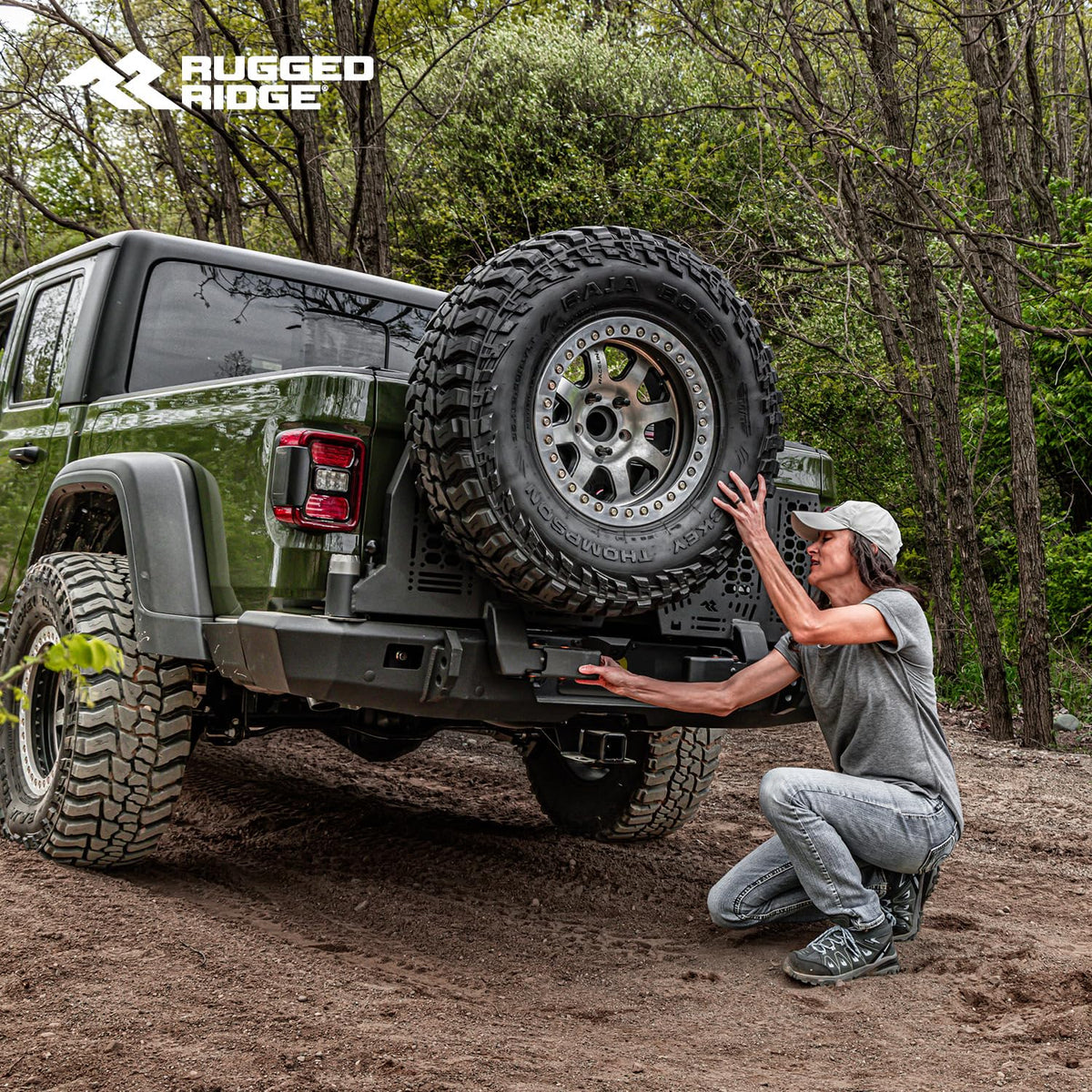 RUGGED RIDGE 11540.38 Rugged Ridge WingMate Rear Bumper for Jeep Gladiator JT | Accommodates Swingout Tire Carrier, Dual Pivot Points, 3/16" Steel, Textured Black | 11540.38 | Fits 2020-2024 Jeep Gladiator JT