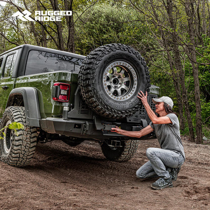 RUGGED RIDGE 11540.38 Rugged Ridge WingMate Rear Bumper for Jeep Gladiator JT | Accommodates Swingout Tire Carrier, Dual Pivot Points, 3/16" Steel, Textured Black | 11540.38 | Fits 2020-2024 Jeep Gladiator JT