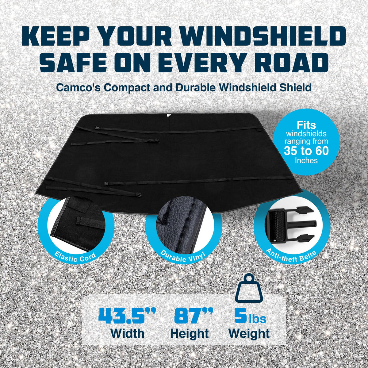 CAMCO 45401 Camco Durable Compact Universal On the Go Vinyl RV Tow Car Windshield Protector from Chips and Cracks with Tool Free Installation, Black