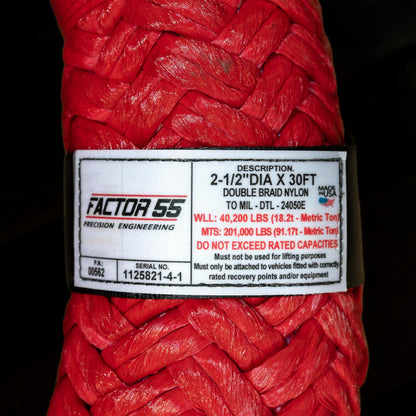 FACTOR 55 00562 Factor 55 Extreme Duty Kinetic Energy Recovery Rope, 2-1/2" Diameter x 30' Length