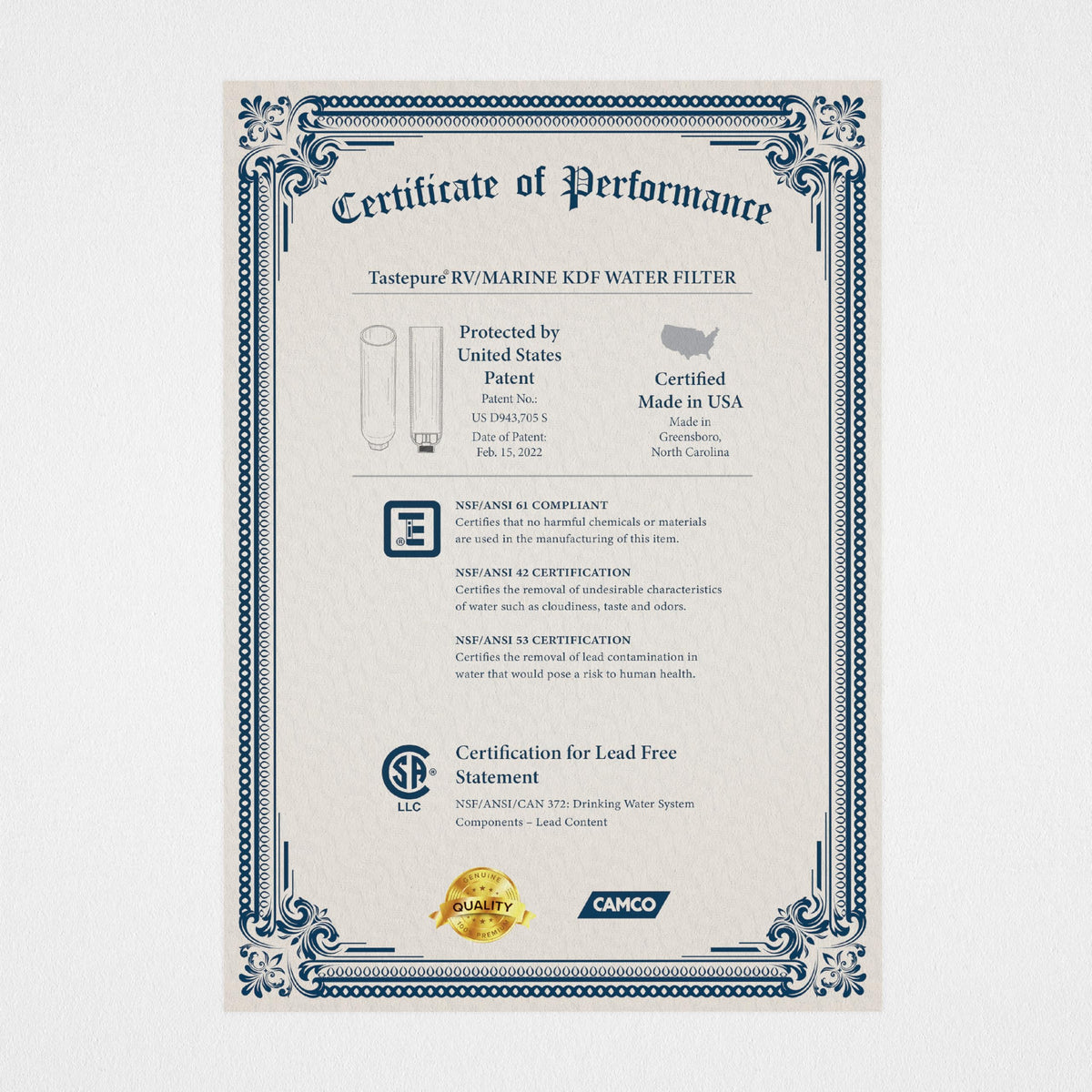 CAMCO 40045 Camco Tastepure RV Water Filter 2-pk - GAC & KDF Filtration-Made in the USA