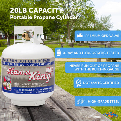 FLAME KING YSN230 Flame King YSN230 20LB Steel Propane Tank Cylinder With Overflow Protection Device Valve and Built-in Gauge, Great For Grills And BBQs