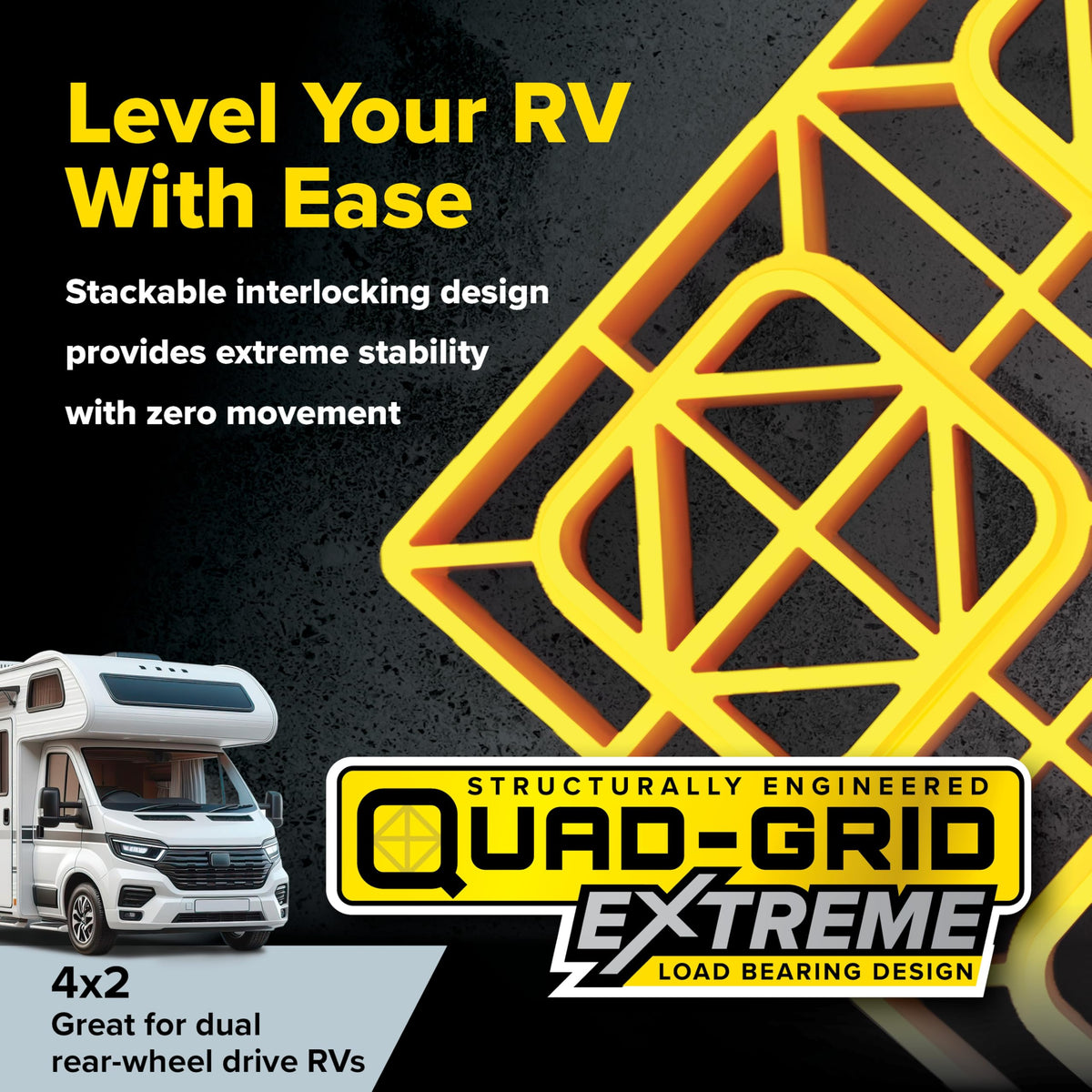 CAMCO 44515 Camco Fasten RV Leveling Blocks - Features Interlocking Design for Customizable Height - Carrying Handle Twists to Secure Blocks for RV Storage - 17” x 8.5” x 1”, Yellow, 10-Pack (21023)