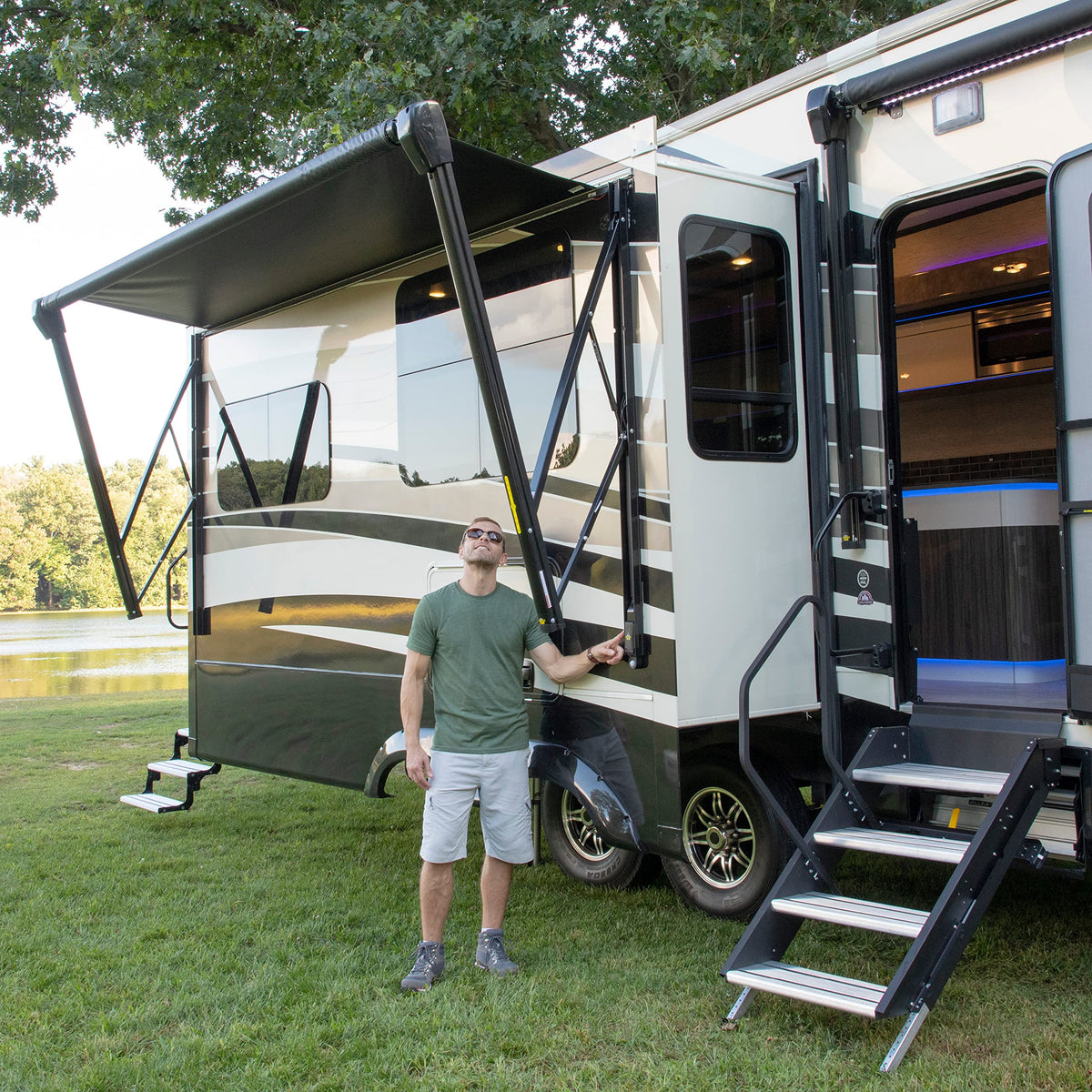 Solera V000334448 Solera Universal Fit Heavy-Duty Vinyl RV Patio Awning Replacement Fabric Solid Black 21' Awning (20'4" Fabric)
