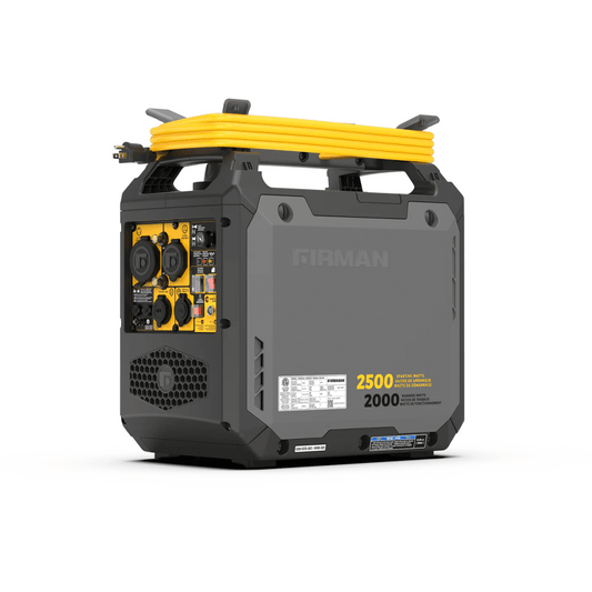 Firman W02081 Firman Whisper Series 2500W / 2000W Gas Inverter Portable Generator with Recoil Start, CO Alert, Parallel Ready, Adapter and Cord Included