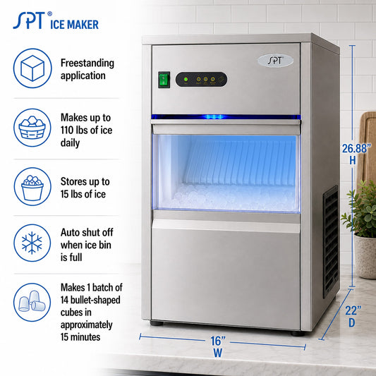 SPT IM-1109C 110 lbs Automatic Stainless Steel Ice Maker