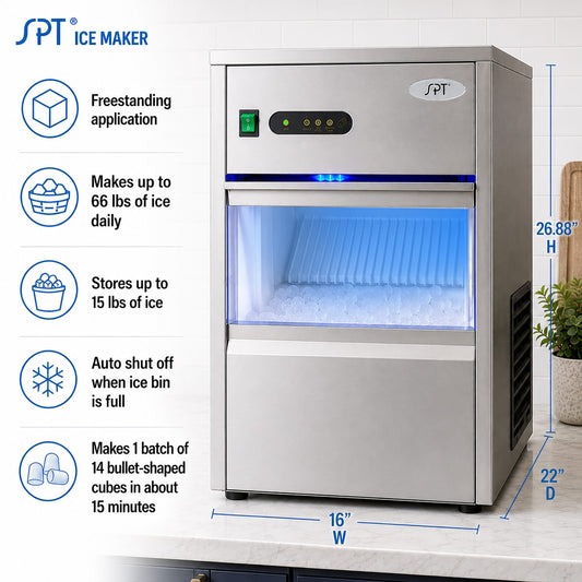 SPT IM-661C 66 lbs Automatic Stainless Steel Ice Maker