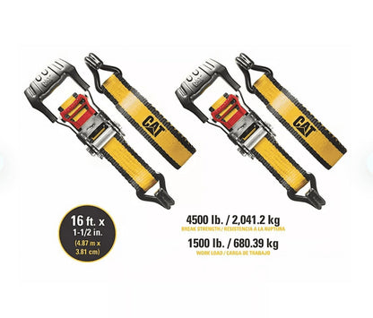 Cat Cat 4-Piece Ratchet Tie-Down & Cam Buckle Strap Set, 16 ft x 1.5 in