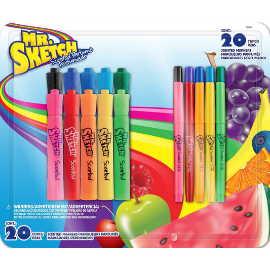 Mr. Sketch Mr. Sketch Scented Markers, Chisel Tip, Assorted Colors, 20 Count